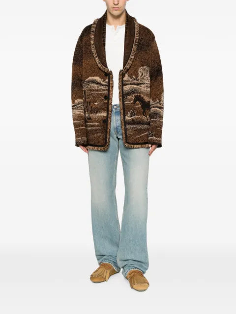 Alanui landscape-pattern fringed jacket