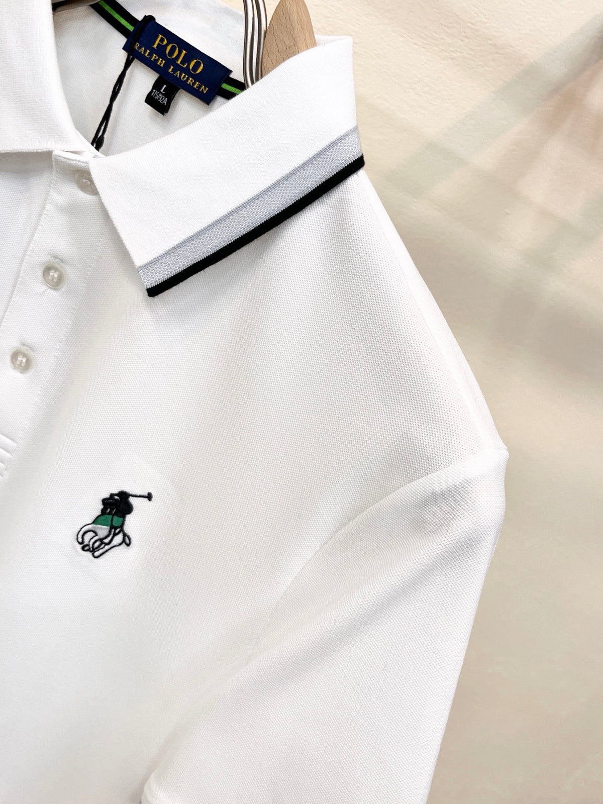 Men's Short‑Sleeve Polo Shirt with Striped Collar & Pony Embroidery