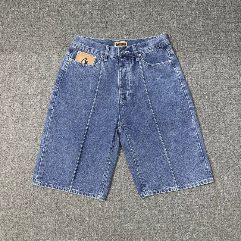 Corteiz Denim Genes Wide-Leg Denim Shorts – Indigo Blue