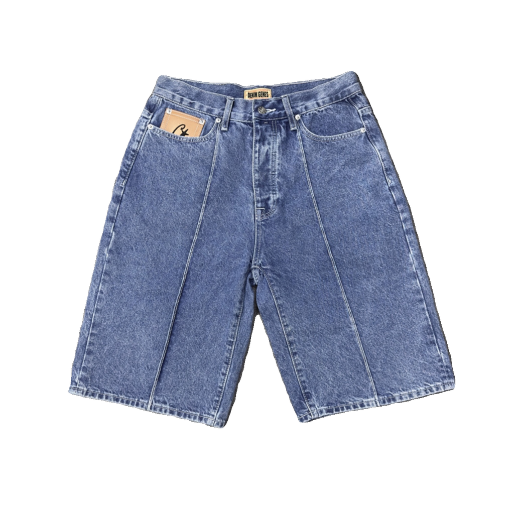 Corteiz Denim Genes Wide-Leg Denim Shorts – Indigo Blue