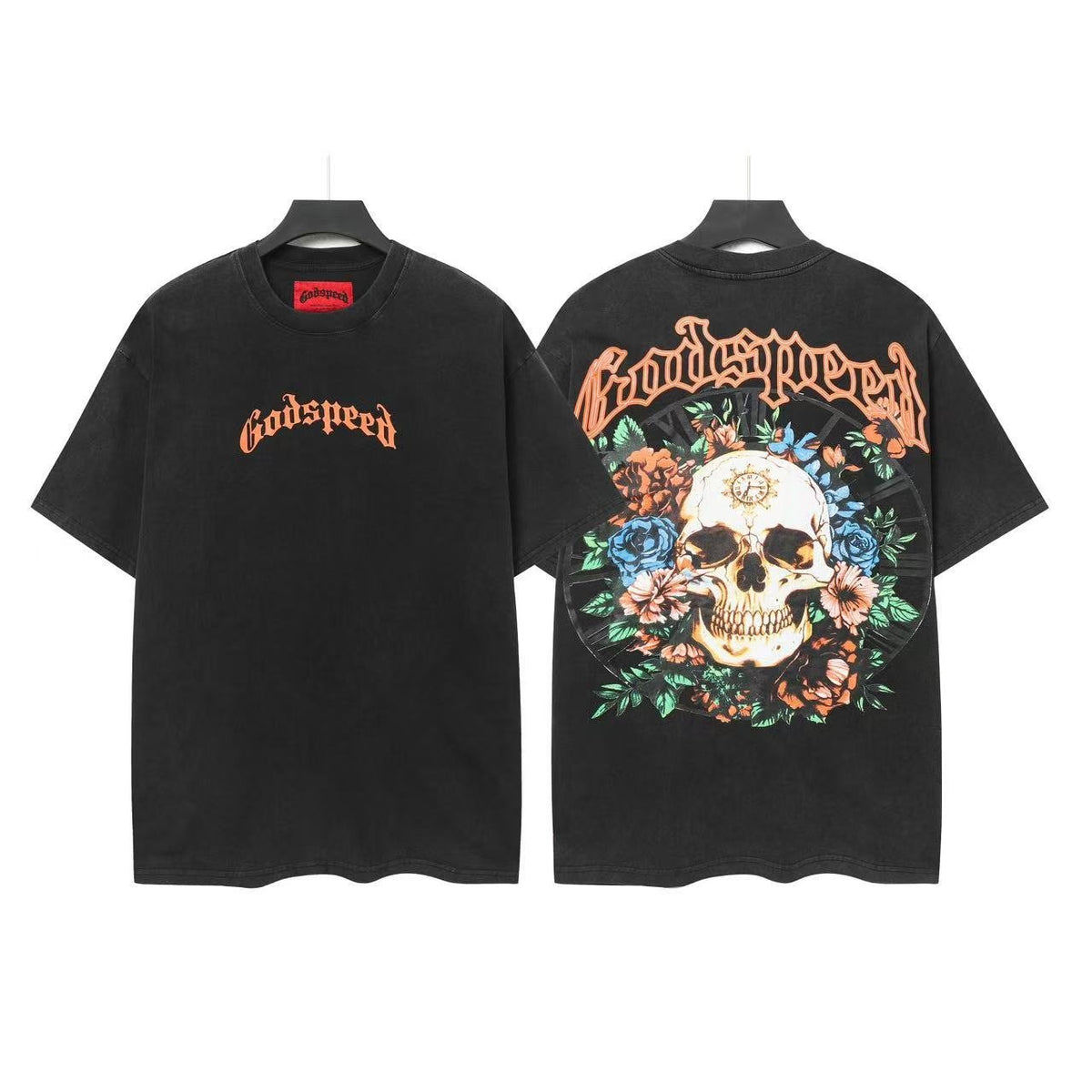 Godspeed Skull Floral Back Graphic T-Shirt