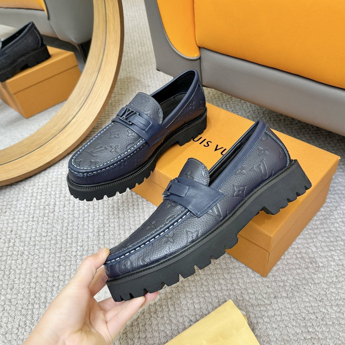 Louis Vuitton Men's Embossed Lug Sole Loafers