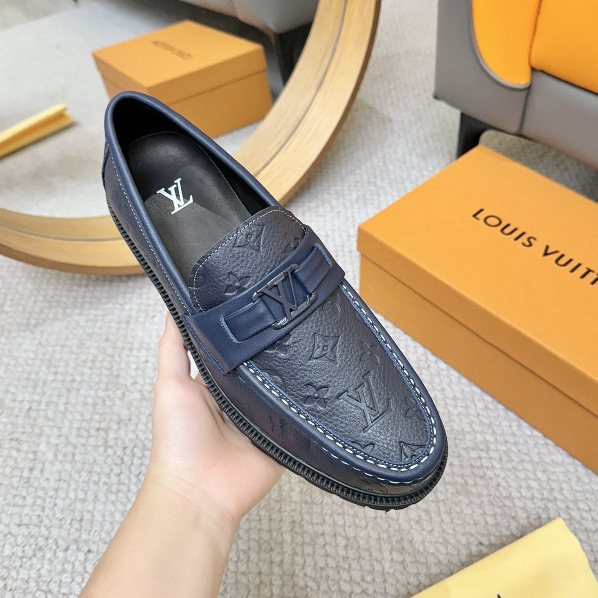 Louis Vuitton Men's Embossed Lug Sole Loafers