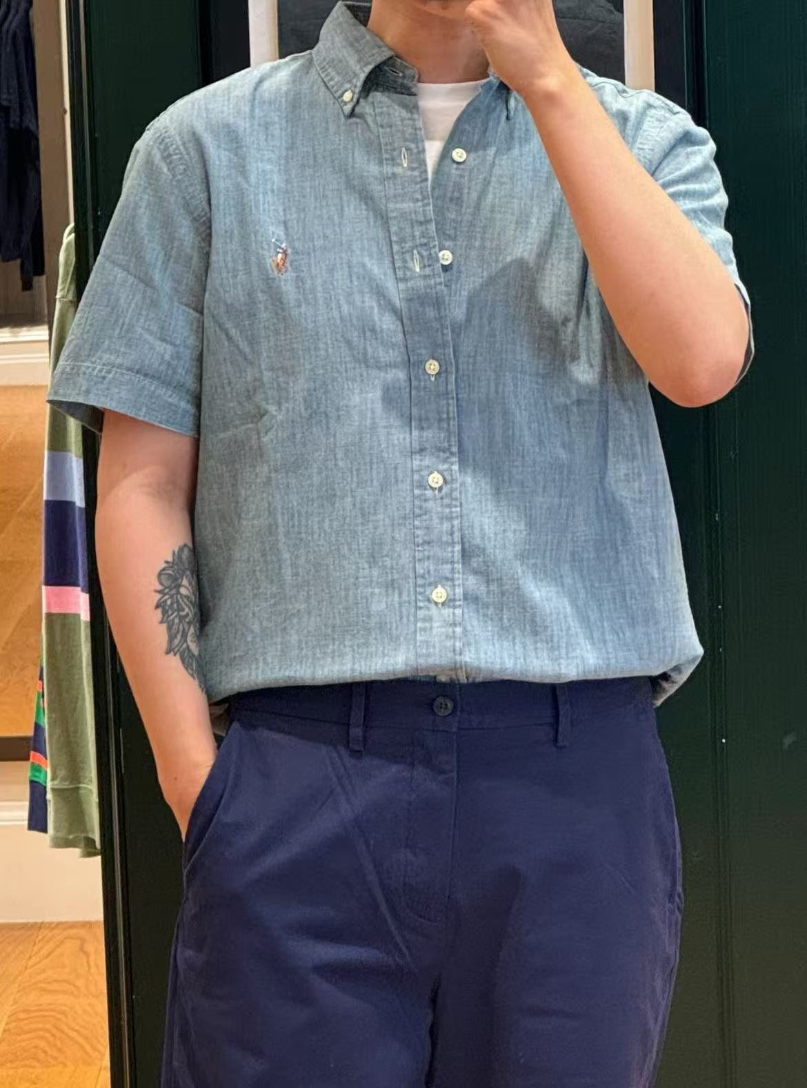 Ralph Lauren Slub Denim Short-Sleeve Button-Up Shirt