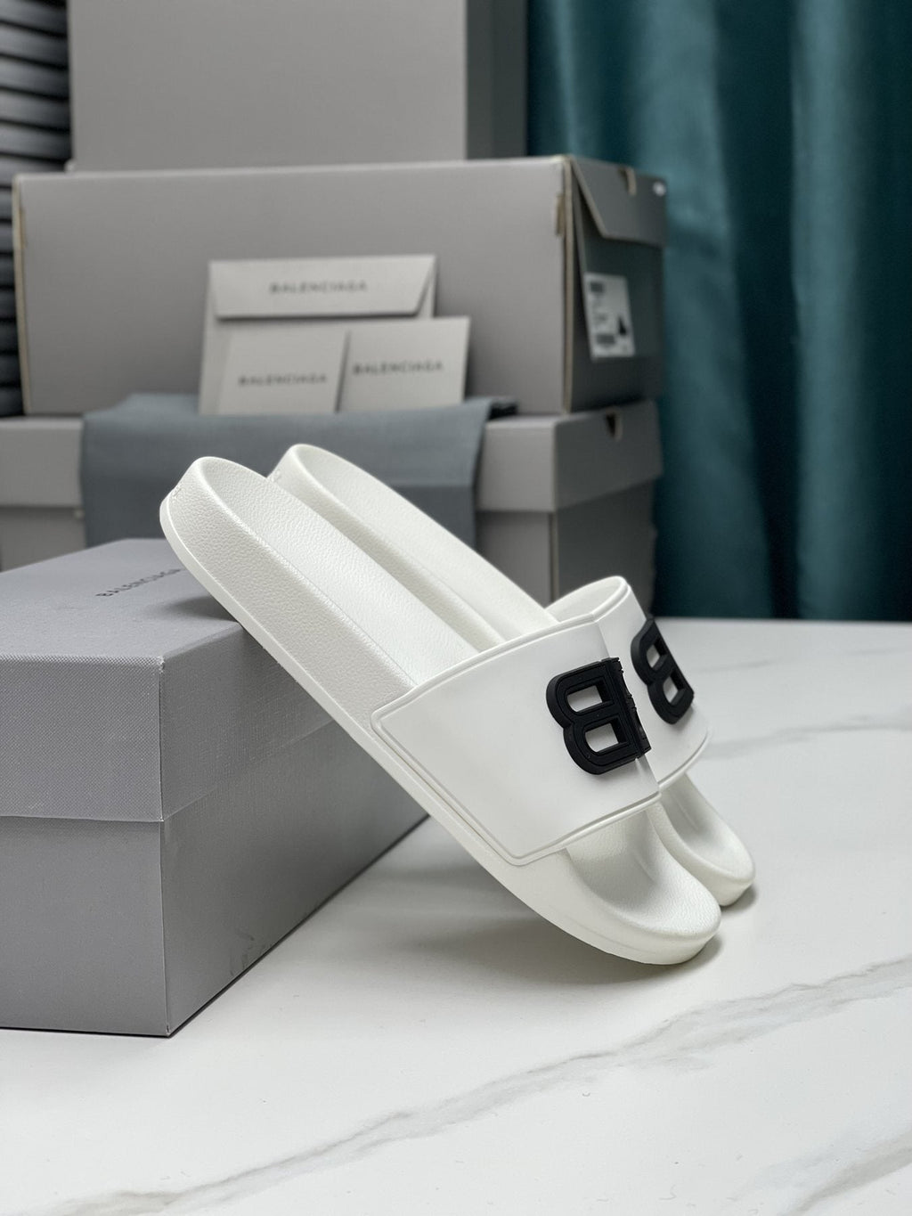 Balenciaga Raised Motif Slide Sandals