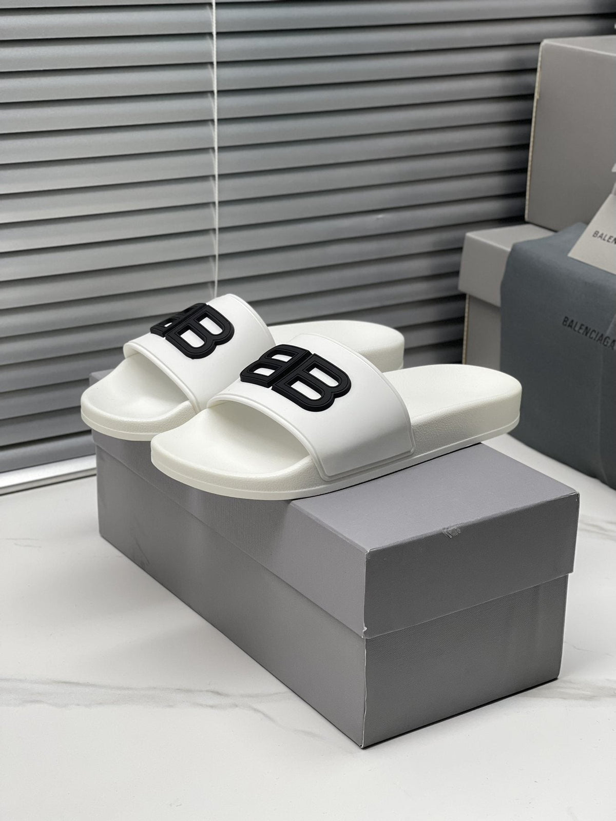 Balenciaga Raised Motif Slide Sandals