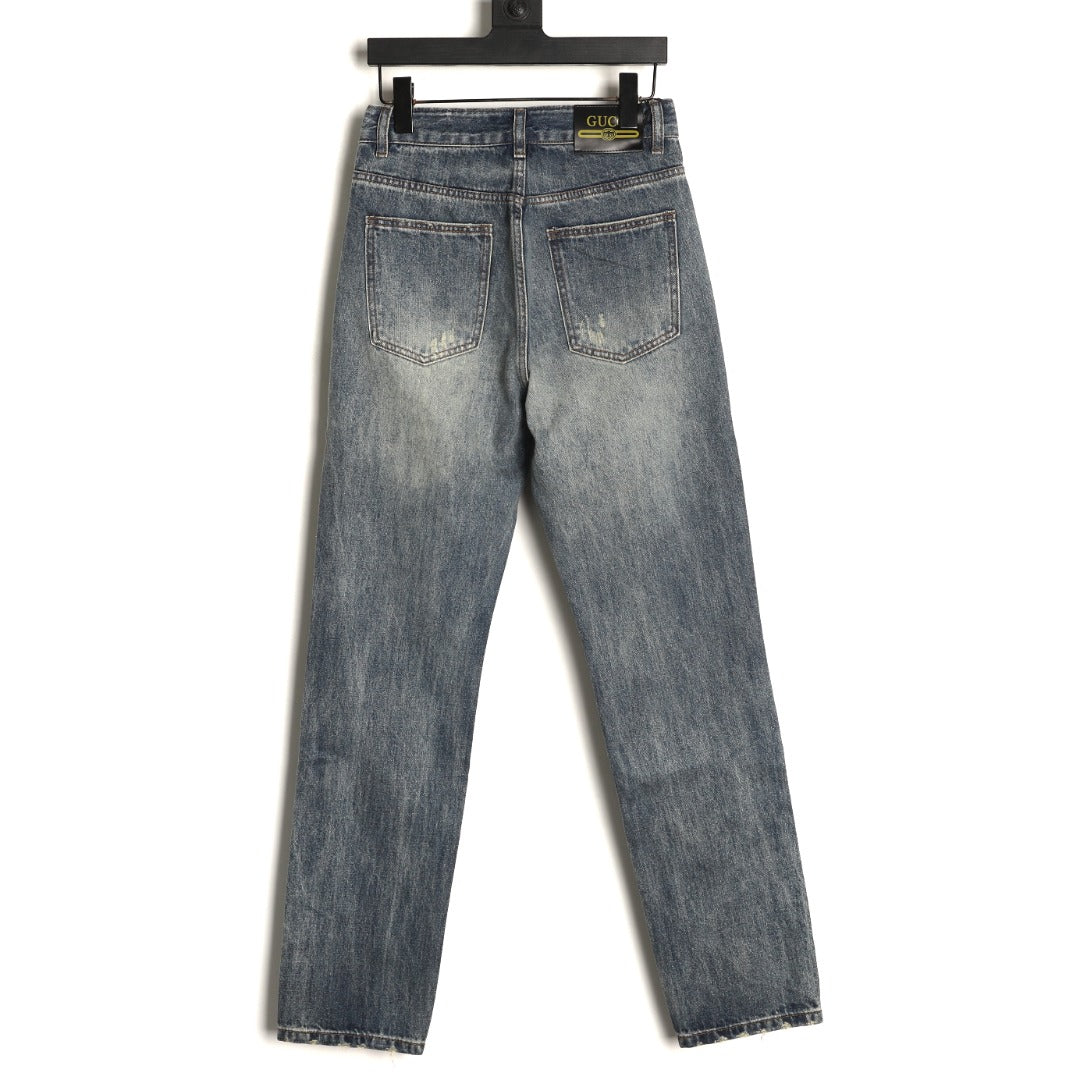 Gucci Distressed Washed-Look Jeans - Dark Gray